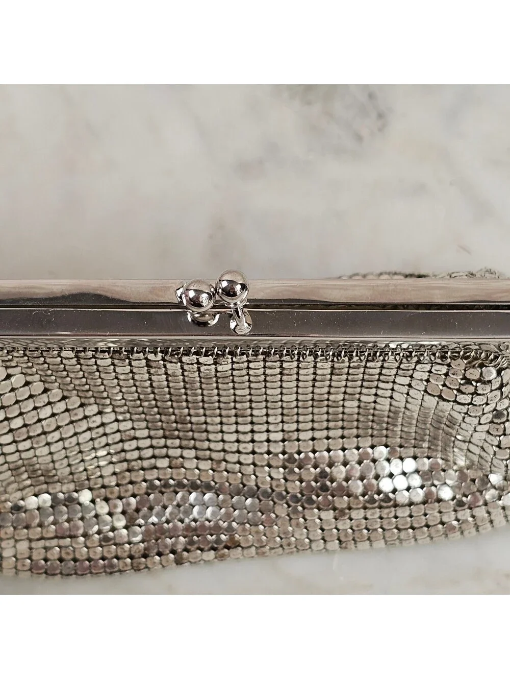 Vintage Whiting & Davis Silver Mesh Evening Bag Silver Frame 1950s